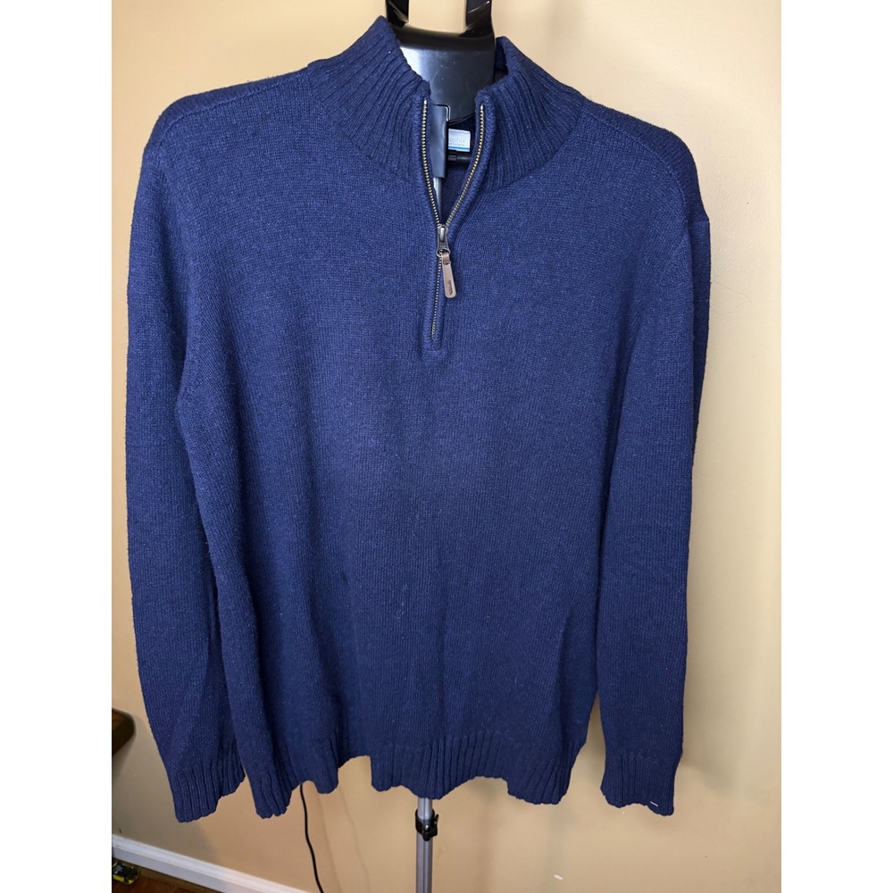 Columbia Mens Navy Blue Quarter Zip Mock Neck Knit‎ Pullover Sweater Size Large